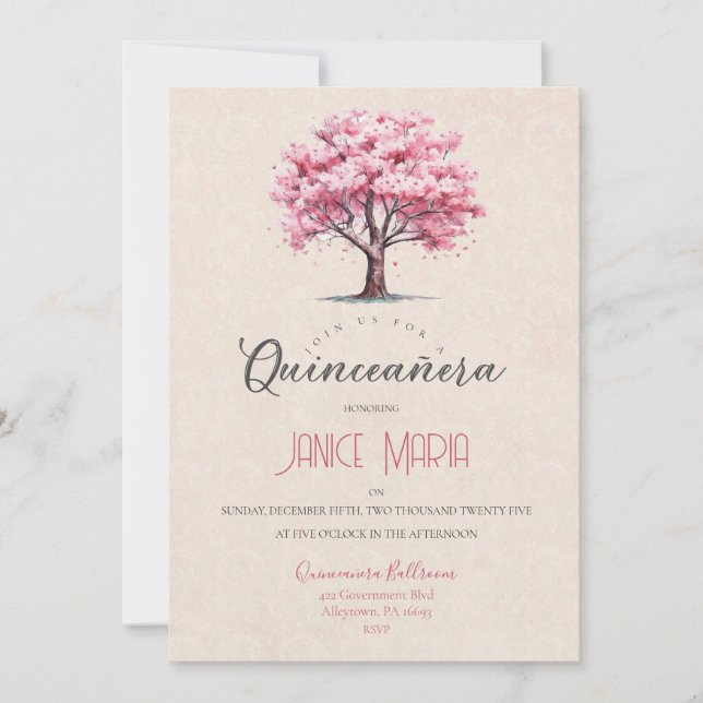 Inbjudan till Cherry Blossom Quinceañera (Framsida)
