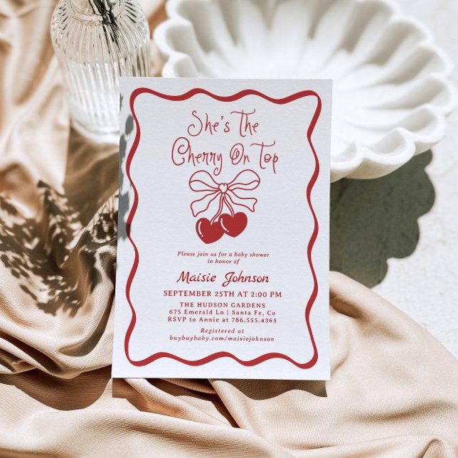 Inbjudan till Cherry on Top Coquette Baby Shower (Skapare uppladdad)