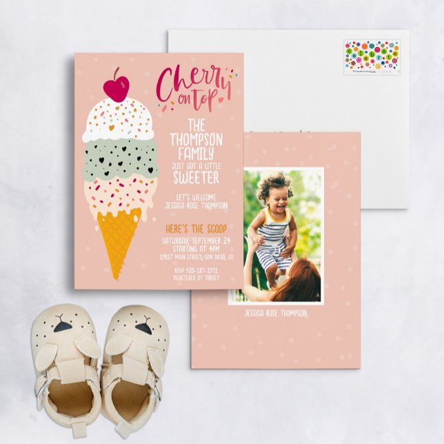 Inbjudan till Cherry on Top Ice Cream Baby Shower (Skapare uppladdad)