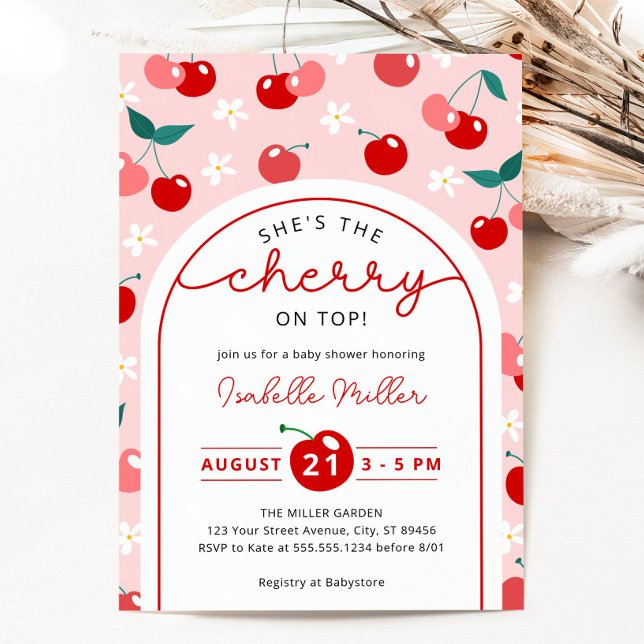 Inbjudan till Cherry på Top Baby Shower (Cherry on Top Baby Shower Invitation)