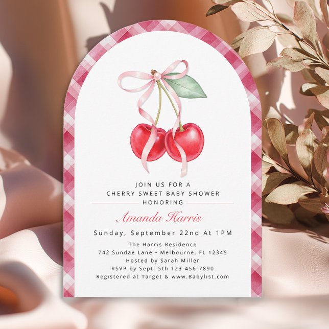Inbjudan till Cherry Sweet Arch Baby Shower (Cherry Baby Shower Invitation)