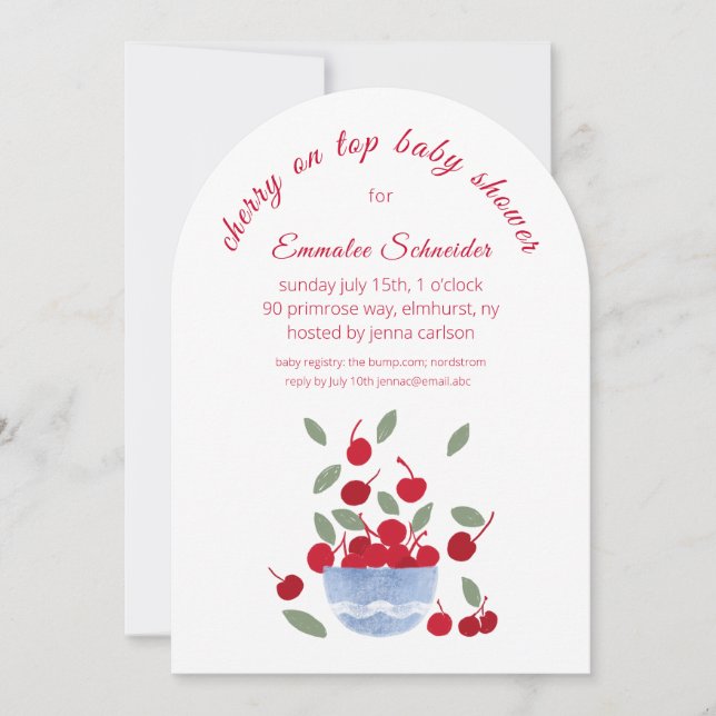 Inbjudan till Cherry Theme Watercolor Baby Shower (Framsida)