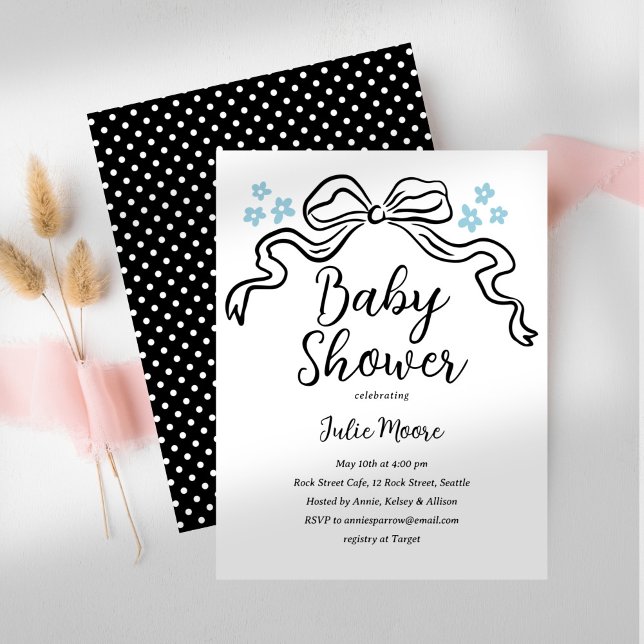 Inbjudan till chic Black and White Bow Baby Shower (Skapare uppladdad)