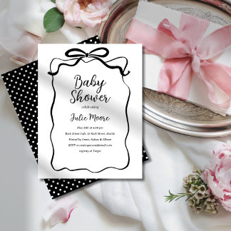 Inbjudan till chic Black and White Bow Baby Shower