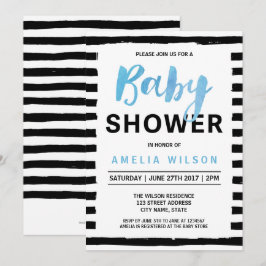 Inbjudan till chic Black Rand Blue Baby Shower
