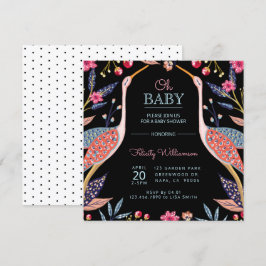 Inbjudan till chic Blommigt Botanical Stork Baby S