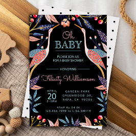 Inbjudan till chic Blommigt Botanical Stork Baby S