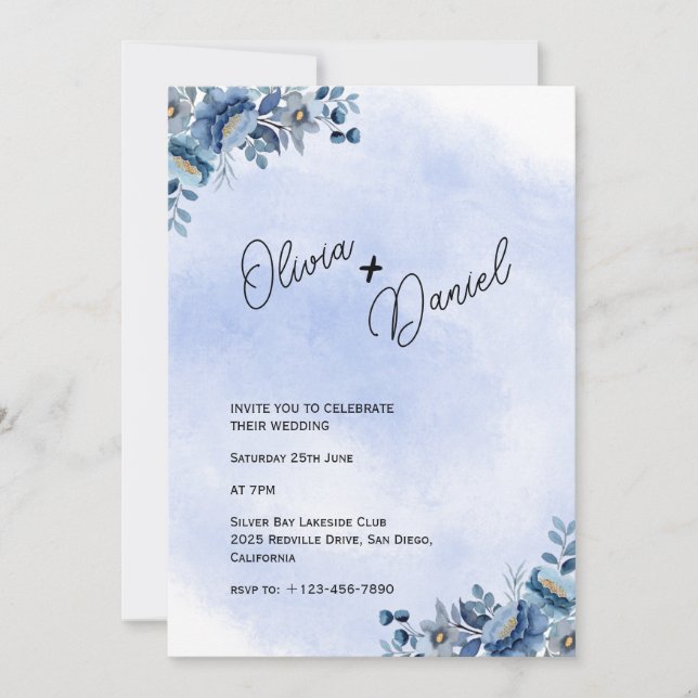 Inbjudan till chic Blue Garden Wedding (Framsida)