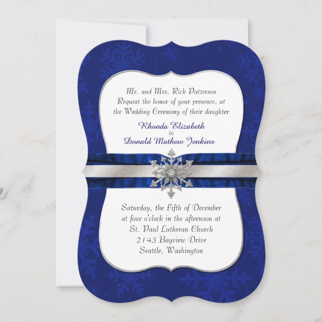 Inbjudan till chic Blue Jeweled Snowflake Wedding (Framsida)