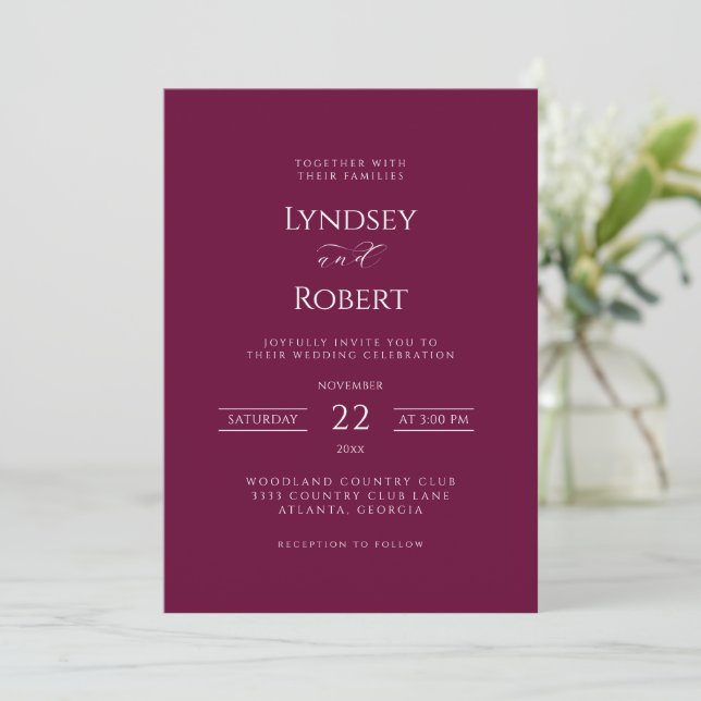 Inbjudan till chic Classic Burgundy och White Wedd (Stående Fram)