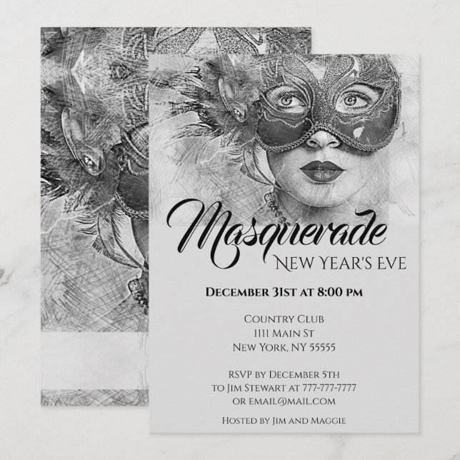Inbjudan till chic Colorful Masqueraparty (Fram/baksida)