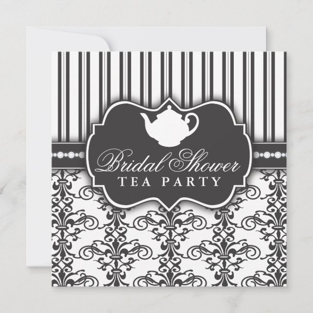 Inbjudan till Chic Damask & Rand Möhippa Tea (Framsida)