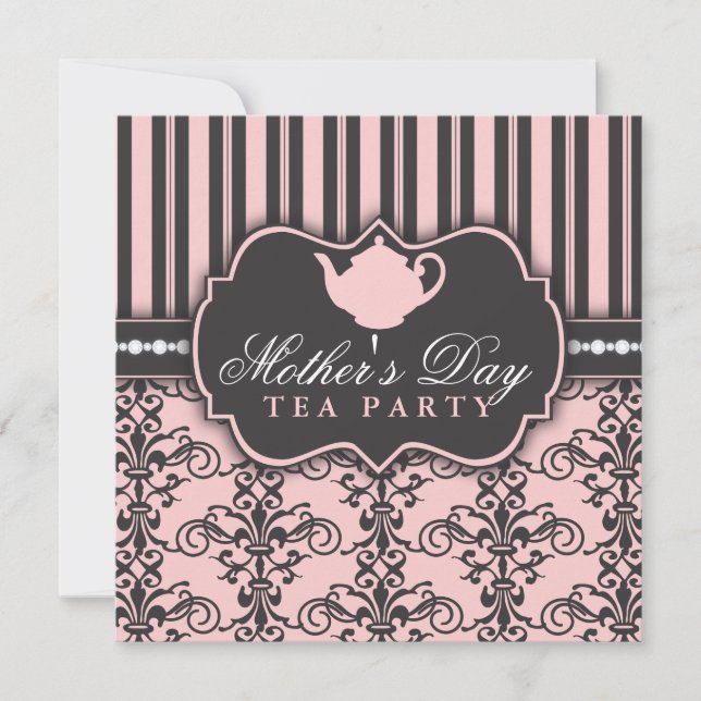 Inbjudan till Chic Damask & Rand Mors dag Tea (Framsida)