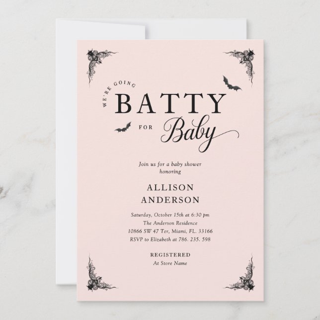 Inbjudan till chic gotiic Baby Shower (Framsida)