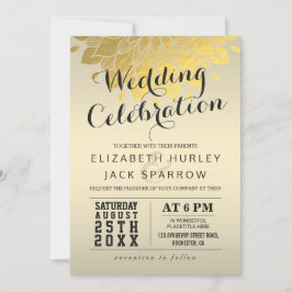 Inbjudan till chic Guld Blommigt Bröllop Firande i