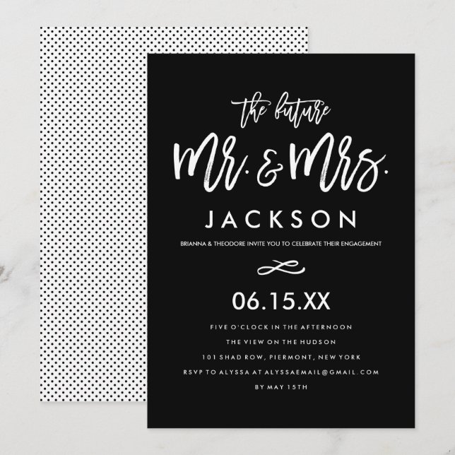Inbjudan till chic Hand Lettered Förlovningsfest (Fram/baksida)