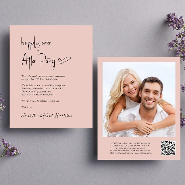 Inbjudan till chic Photo QR Code Wedding Reception (An chic Happily Ever After Party all-in-one invitation for your wedding celebration)