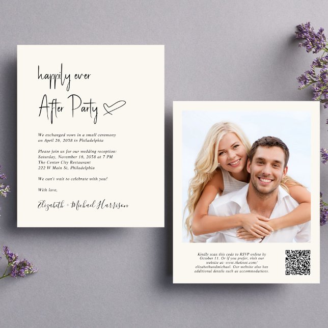 Inbjudan till chic Photo QR Code Wedding Reception (An chic Happily Ever After Party all-in-one invitation for your wedding celebration)