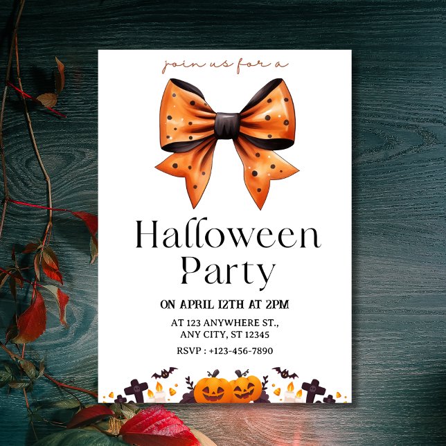 Inbjudan till chic Polka Dot Bow Halloween fest (Chic Polka Dot Bow Halloween Party Invitation
)