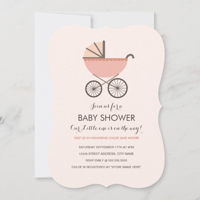 Inbjudan till chic Pram Girl Baby Shower (Framsida)