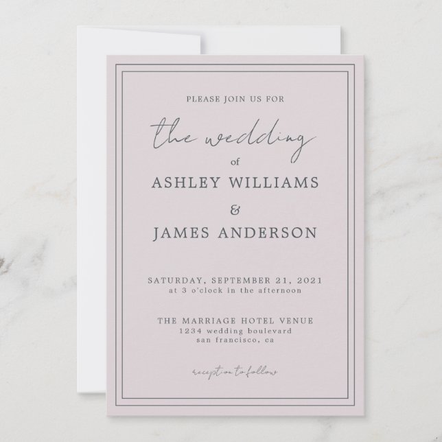 Inbjudan till chic Script Pastel Lila Wedding (Framsida)