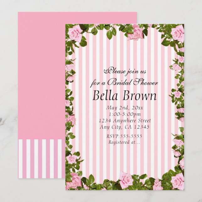 Inbjudan till Chicen rosa & White Rand Elegant Ro (Fram/baksida)