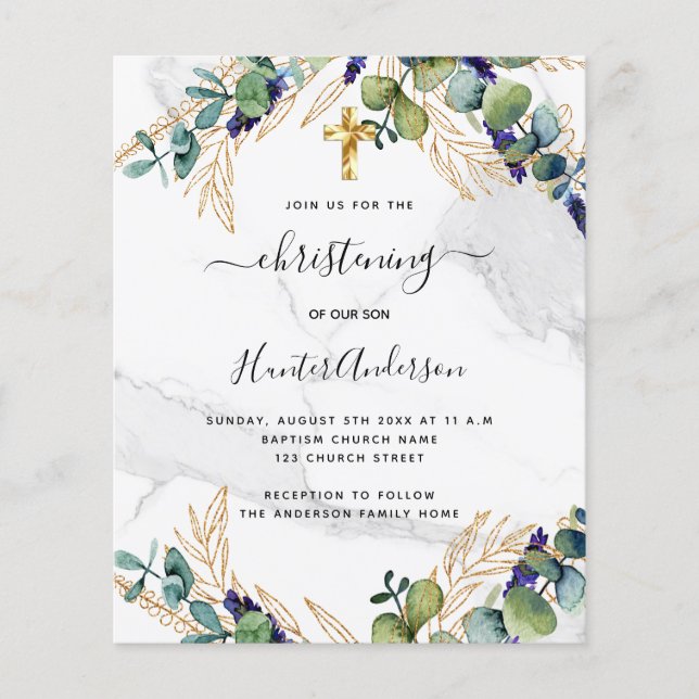 Inbjudan till Christening Eucalyptus greenery marb Flygblad (Framsidan)