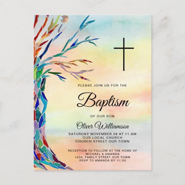 Inbjudan till Christening-familjen Träd Baptism (Framsida)