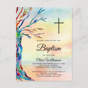 Inbjudan till Christening-familjen Träd Baptism Vykort