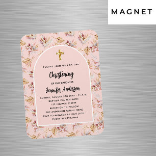 Inbjudan till Christening Pampas blommigt ro guld Magnet