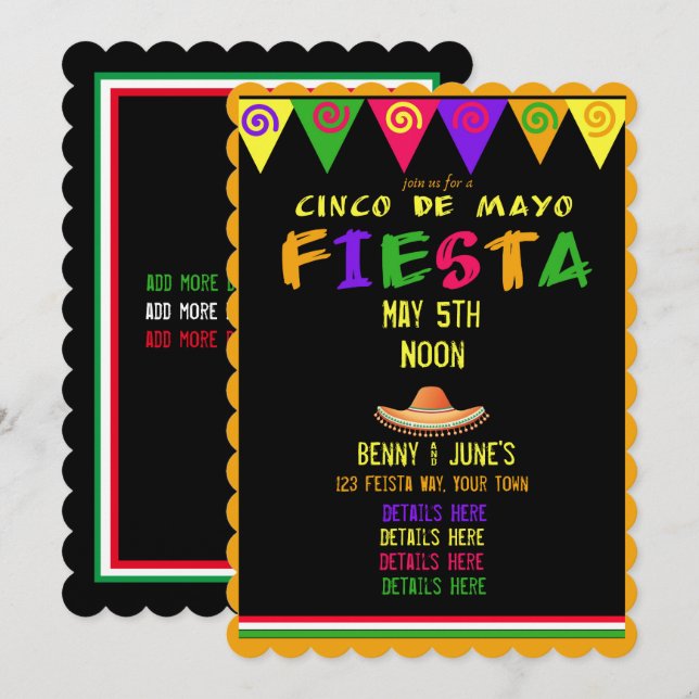 Inbjudan till Cinco De Mayo Party (Fram/baksida)
