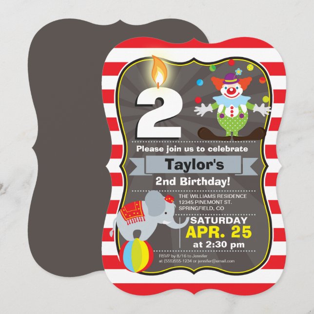 Inbjudan till Circus-födelsedagen (Fram/baksida)