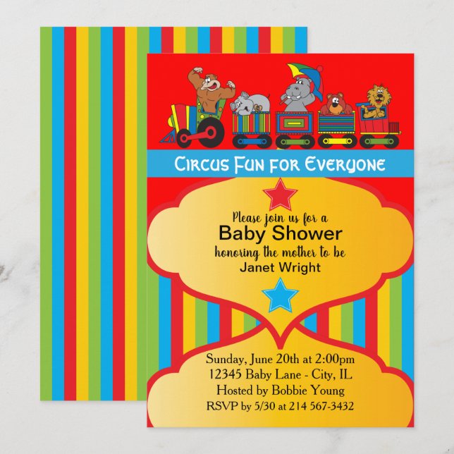 Inbjudan till Circus Roligt Baby Shower (Fram/baksida)
