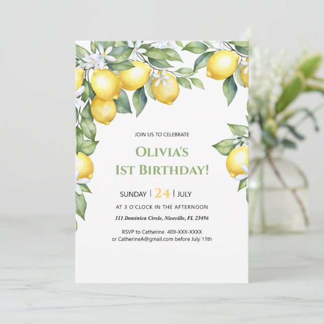 Inbjudan till citrusfrukter på Lemon 1:a födelseda (Stående Fram)