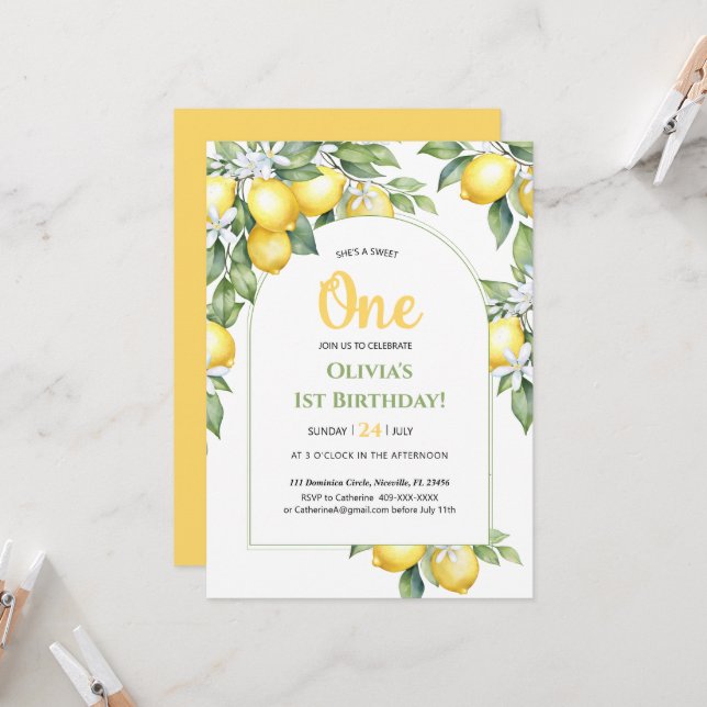 Inbjudan till citrusfrukter på Lemon 1:a födelseda (Fram/Back In Situ)