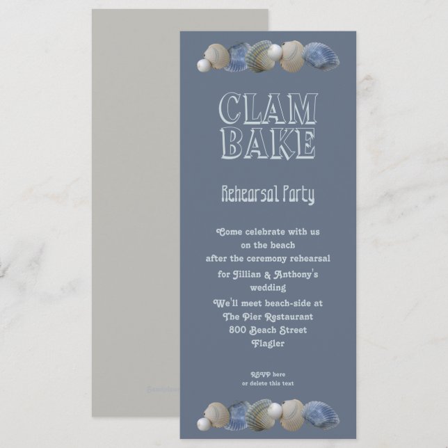 Inbjudan till Clam Bake Tall Bröllop Rehearsal Par (Fram/baksida)