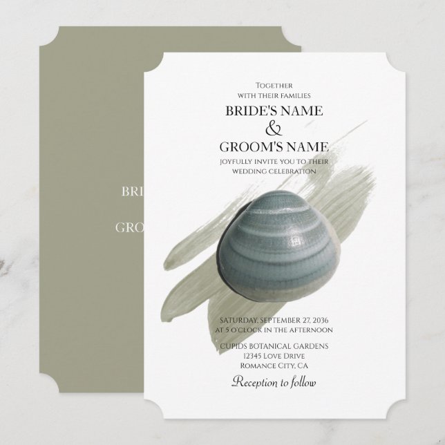 Inbjudan till Clam Watercolor Stroke Wedding (Fram/baksida)