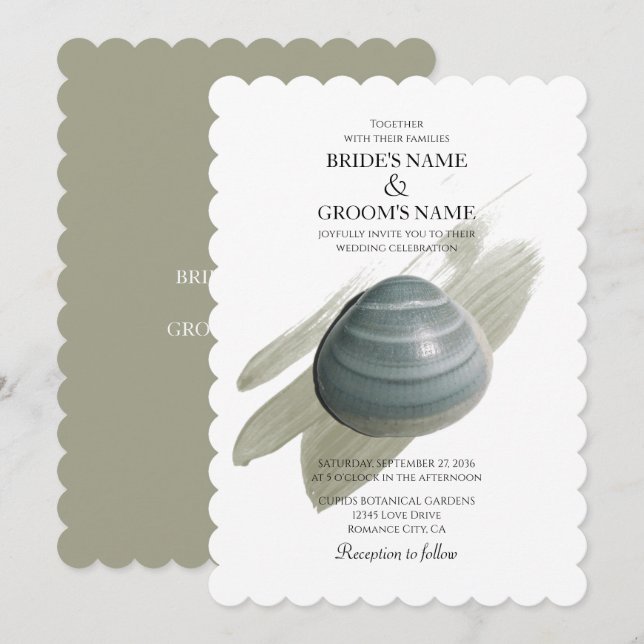 Inbjudan till Clam Watercolor Stroke Wedding (Fram/baksida)
