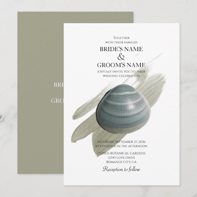 Inbjudan till Clam Watercolor Stroke Wedding (Fram/baksida)