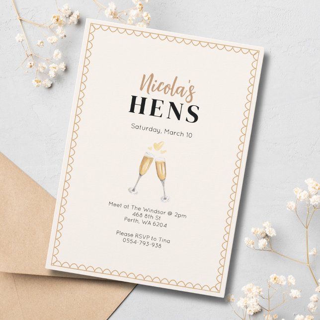 Inbjudan till Classy Guld Champagne Hens-partiet (Skapare uppladdad)