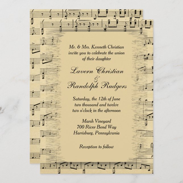 Inbjudan till Classy Lakan Music Wedding (Fram/baksida)