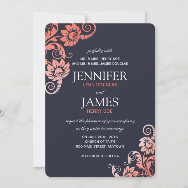Inbjudan till Classy Ombre Coral och Blue Wedding (Framsida)