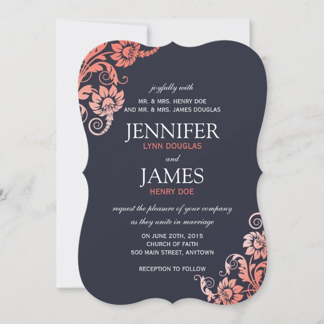 Inbjudan till Classy Ombre Coral och Blue Wedding (Framsida)