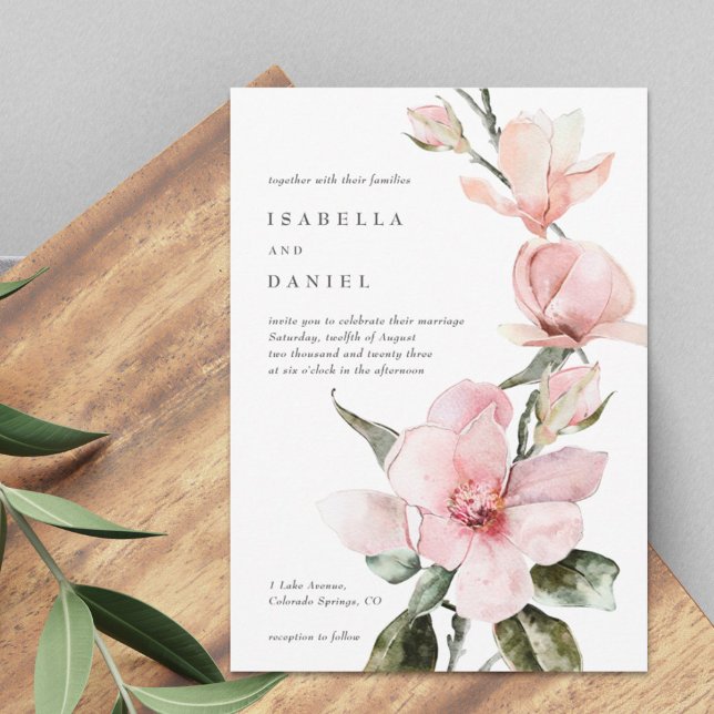 Inbjudan till Classy Watercolor Magnolia Wedding (Skapare uppladdad)