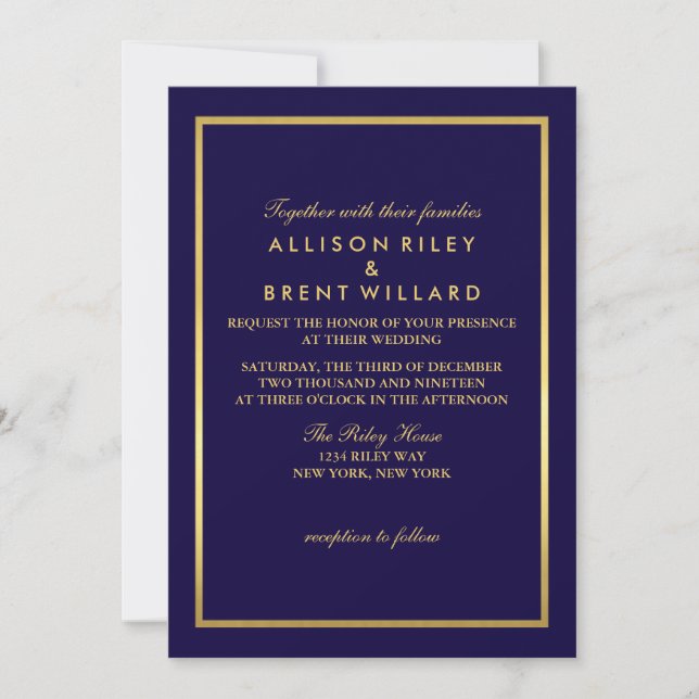 Inbjudan till Classy Wedding Gold Foil - Navy Blue (Framsida)