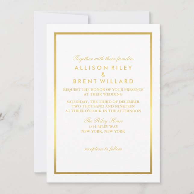 Inbjudan till Classy Wedding Gold Foil - White (Framsida)