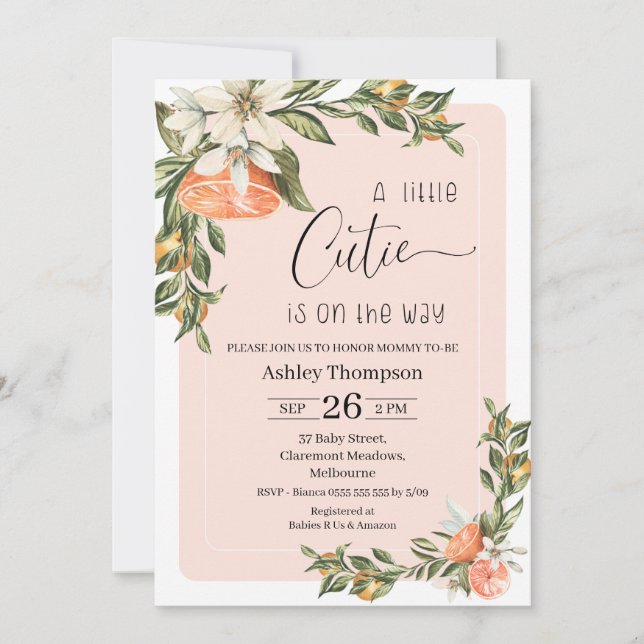 Inbjudan till Clementine Little Cutie Baby Shower (Framsida)