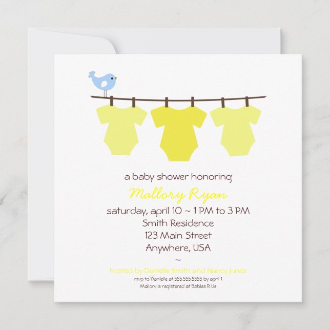 Inbjudan till Clothesline Baby Shower (Framsida)
