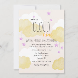 Inbjudan till Cloud 9 Baby Shower i Guld