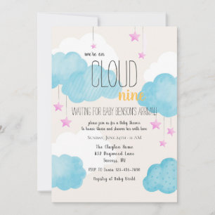 Inbjudan till Cloud 9 Baby Shower med Rosa Stars